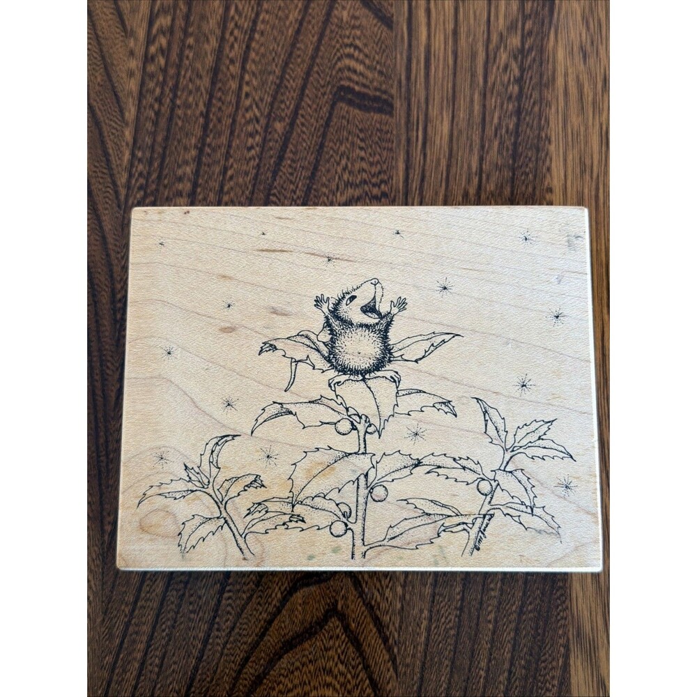 Stampa Rosa House-Mouse Designs, Inc. Rubber Stamp 1998 SINGING ON HOLLY BRANCH